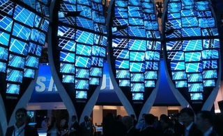 Shimmering blue screens at Samsung’s CES stand.