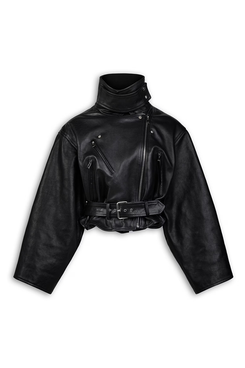 Layered Leather Biker Jacket-18 (uk)