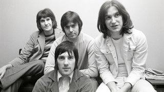 The Kinks posed in London in May 1969. Members of the band are, from left, singer and guitarist Ray Davies, drummer Mick Avory (in front), bassist John Dalton (behind) and guitarist Dave Davies. 