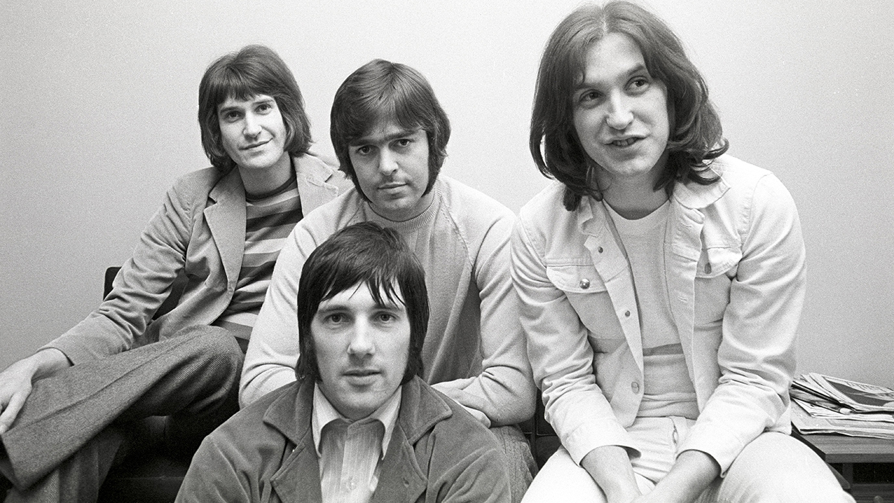 The Kinks posed in London in May 1969. Members of the band are, from left, singer and guitarist Ray Davies, drummer Mick Avory (in front), bassist John Dalton (behind) and guitarist Dave Davies. 