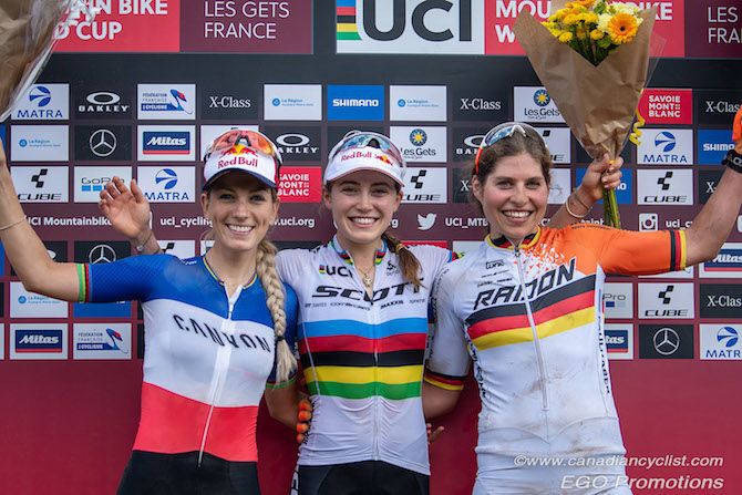 Podium (l to r): Pauline Ferrand Prevot, Kate Courtney, Elisabeth Brandau