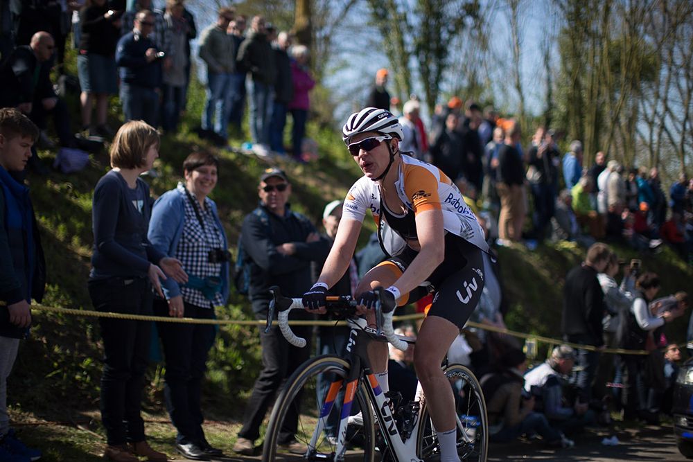 Roxanne Knetemann (NED) of Liv-Plantur Cycling Team rides the last few hundred metres of the Fl&egrave;che Wallonne Femmes