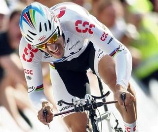 Fabian Cancellara (Team CSC) in his TT Worlds jersey.