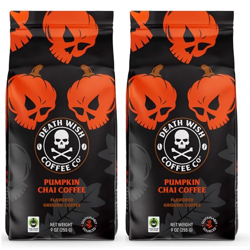 Death Wish Coffee Pumpkin Chai Flavored Ground Coffee, Fair Trade, 18 Oz