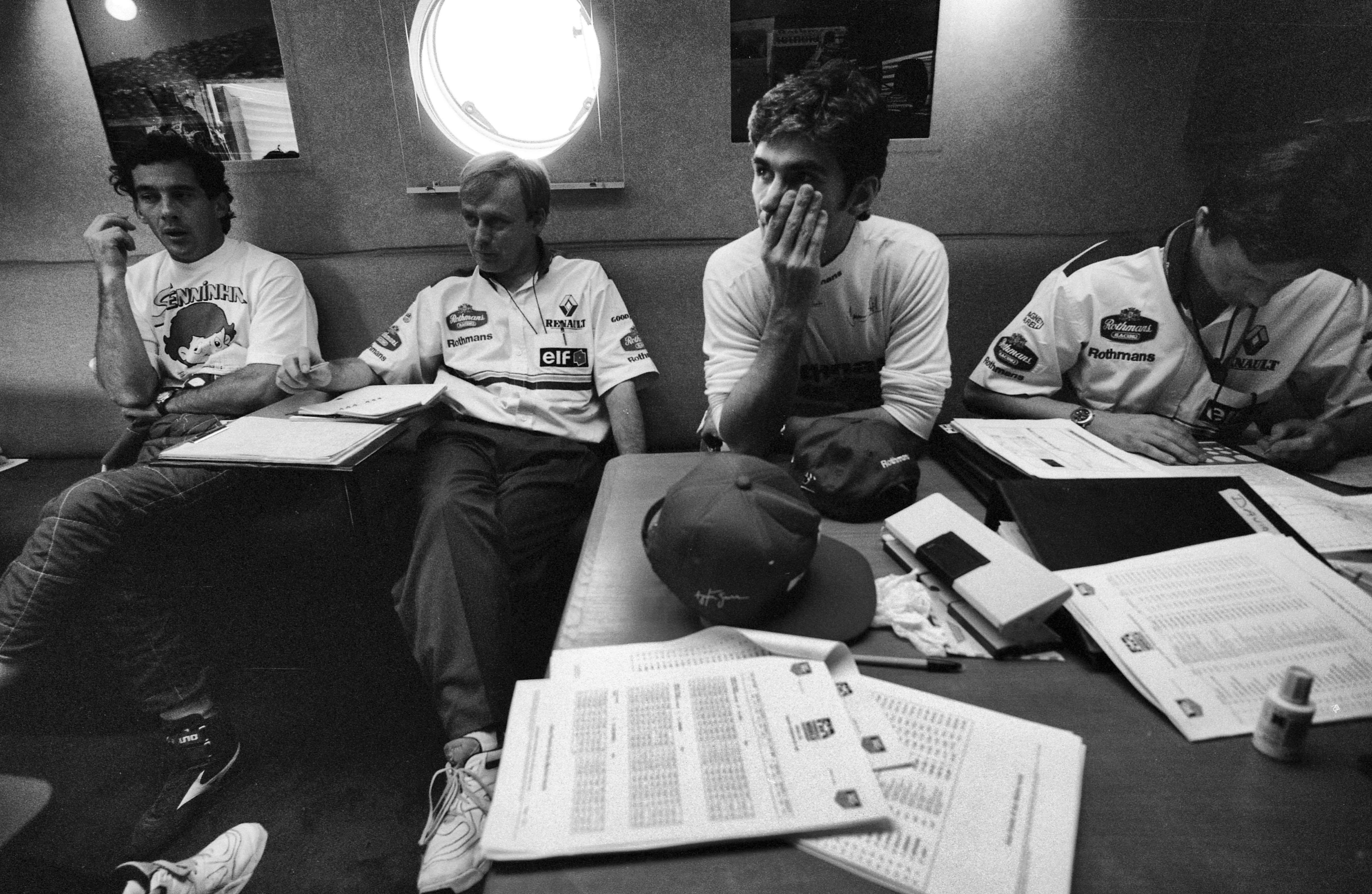 Ayrton Senna in the briefing room two hours before he was killed in May 1994
