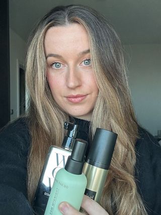 Junior beauty editor Grace Lindsay testing the best heat protectant sprays