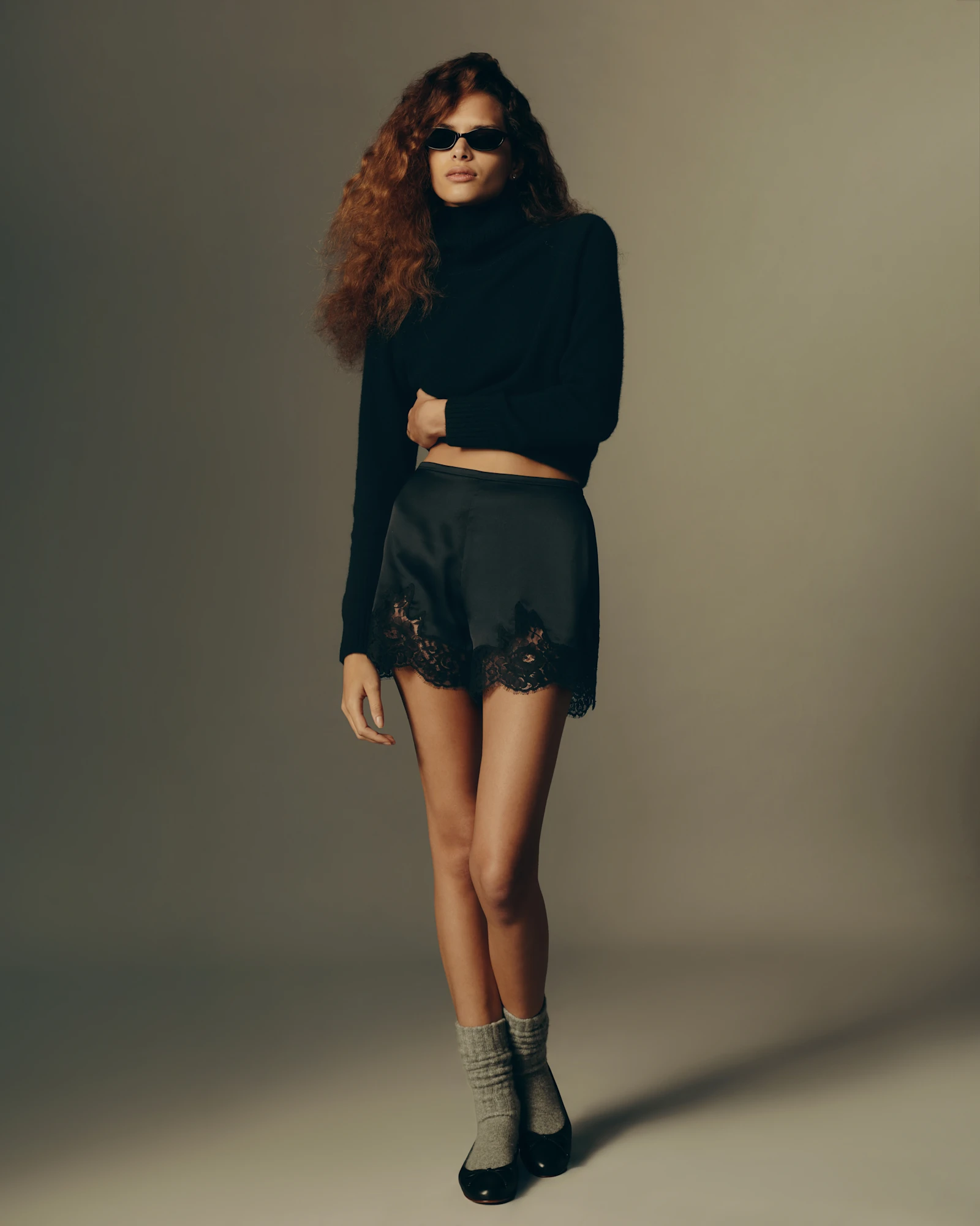100% Washable Silk Lace Shorts in Black