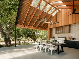 terrace with seating at wine country barn