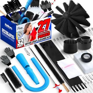 Holikme Dryer Vent Cleaner Kit in black and blue Include Dryer Vent Brush, Omnidirectional Blue Dryer Lint Vacuum Attachment, Dryer Lint Trap Brush, Vacuum & Dryer Adapters