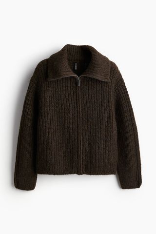 Rib-Knit Cardigan With Zipper