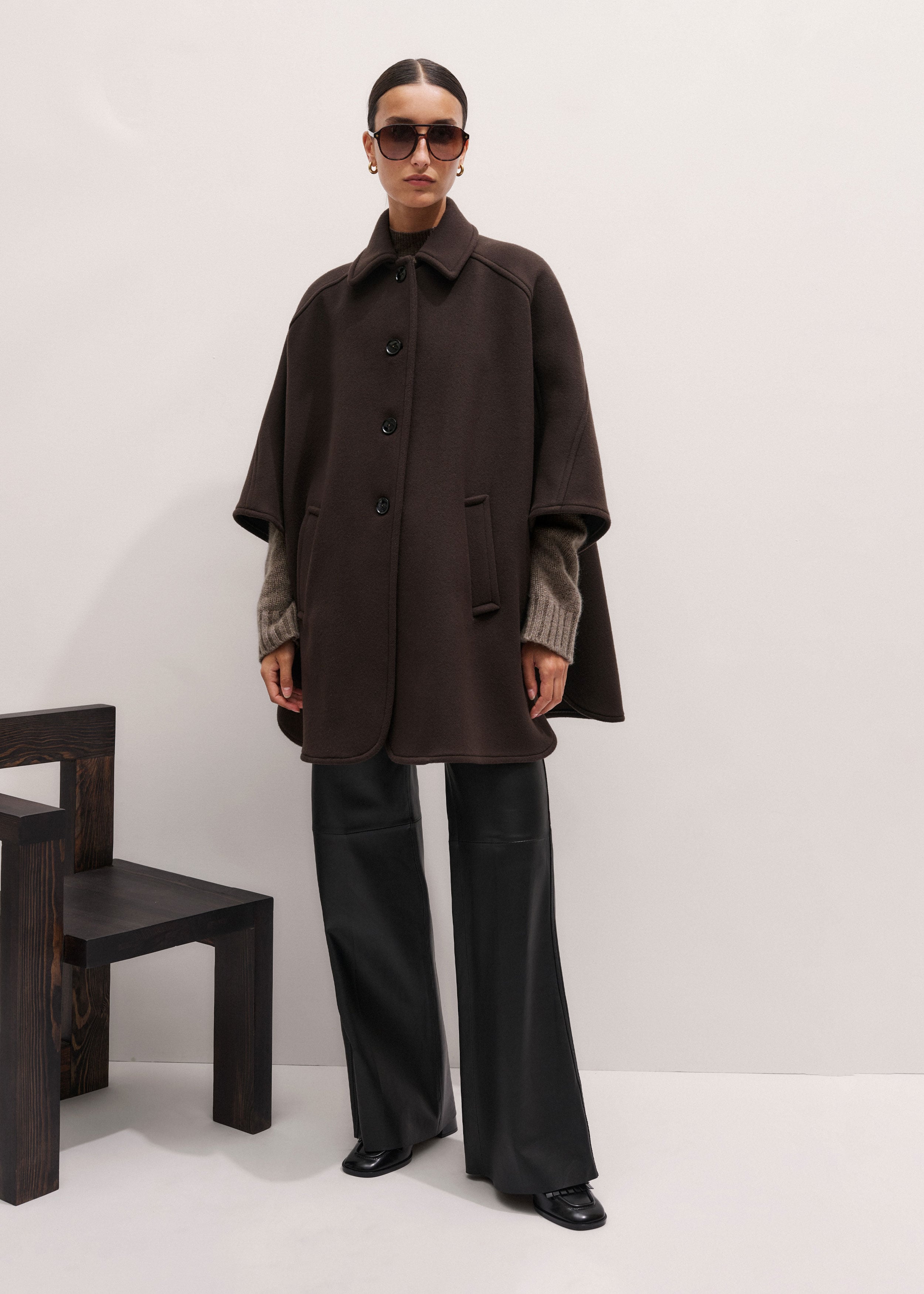 Curved Seam Cape Coat