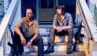 rick carl walking dead sitting front steps