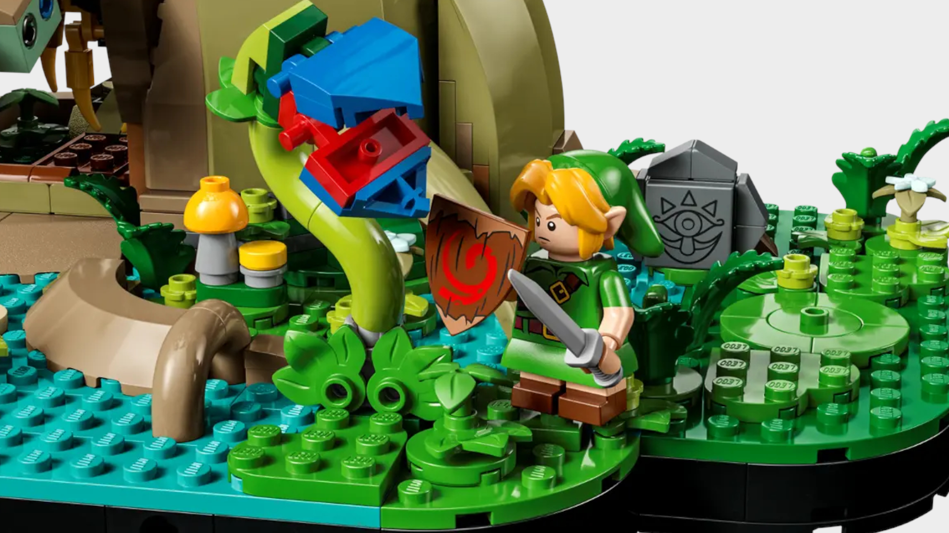 Lego Great Deku Tree closeups showing Link exploring