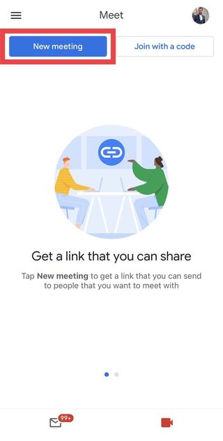 New meeting of Google Meet in the Gmail app.