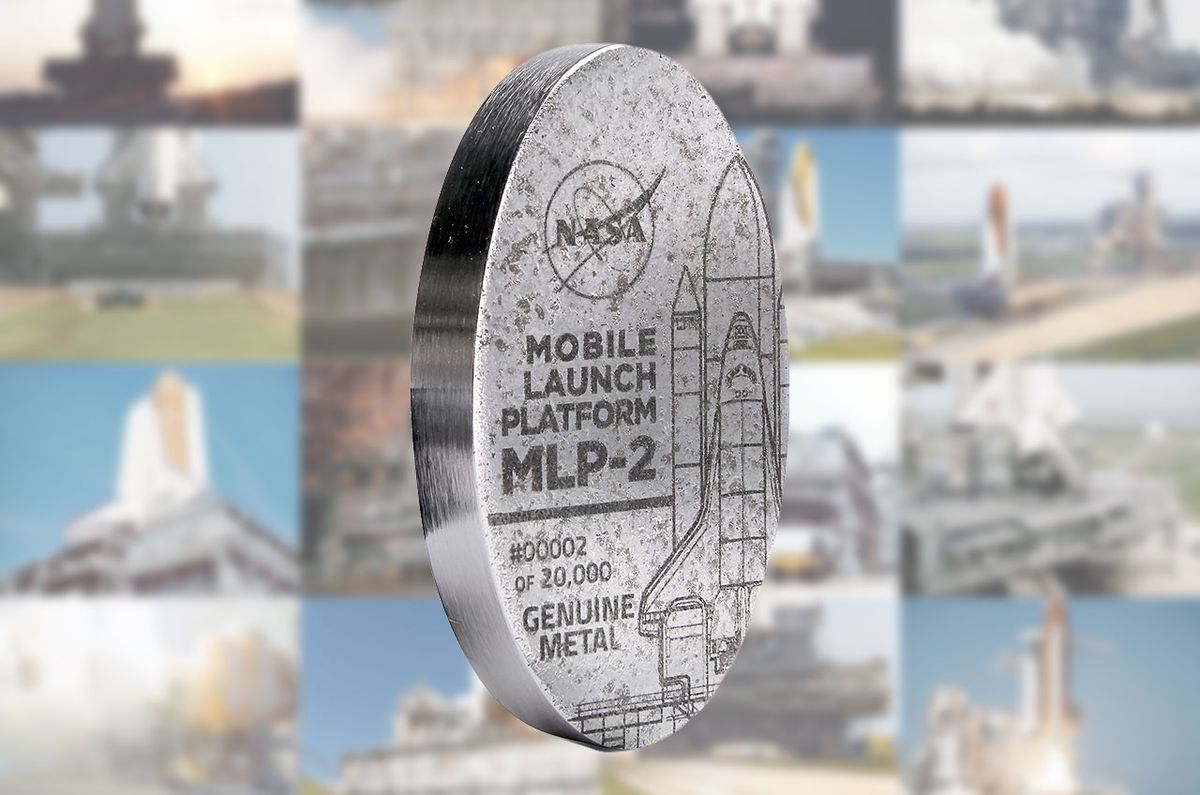 MotoArt’s NASA MLP-2 PlaneTag is made from the genuine metal of the tail service masts from NASA&#039;s now-scrapped Mobile Launch Platform-2 in support of the space shuttle. 