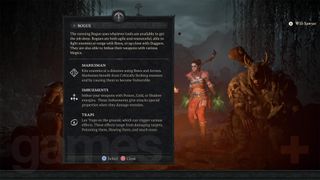 Diablo 4 Rogue overview on character creation screen