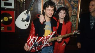 Eddie Van Halen donating a similar Frankenstrat to New York's Hard Rock Cafe in 1995.