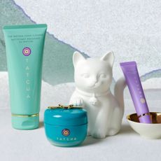 Tatcha skincare products included in their summer promo, with a lucky cat