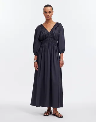 V-Neck Balloon-Sleeve Maxi Dress