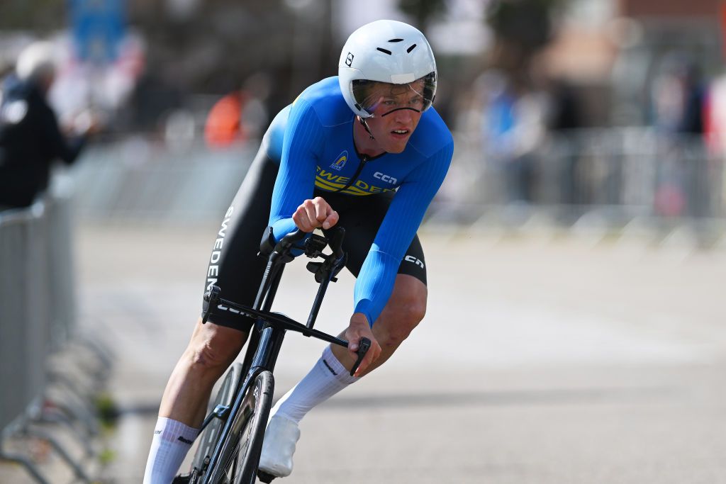 HASSELT BELGIUM SEPTEMBER 11 Jakob Soderqvist of Team Sweden sprints during the 30th UEC Road Cycling European Championships 2024 Mens U23 Individual Time Trial a 313km from HeusdenZolder to Hasselt UCIWT on September 11 2024 in Hasselt Belgium Photo by Luc ClaessenGetty Images