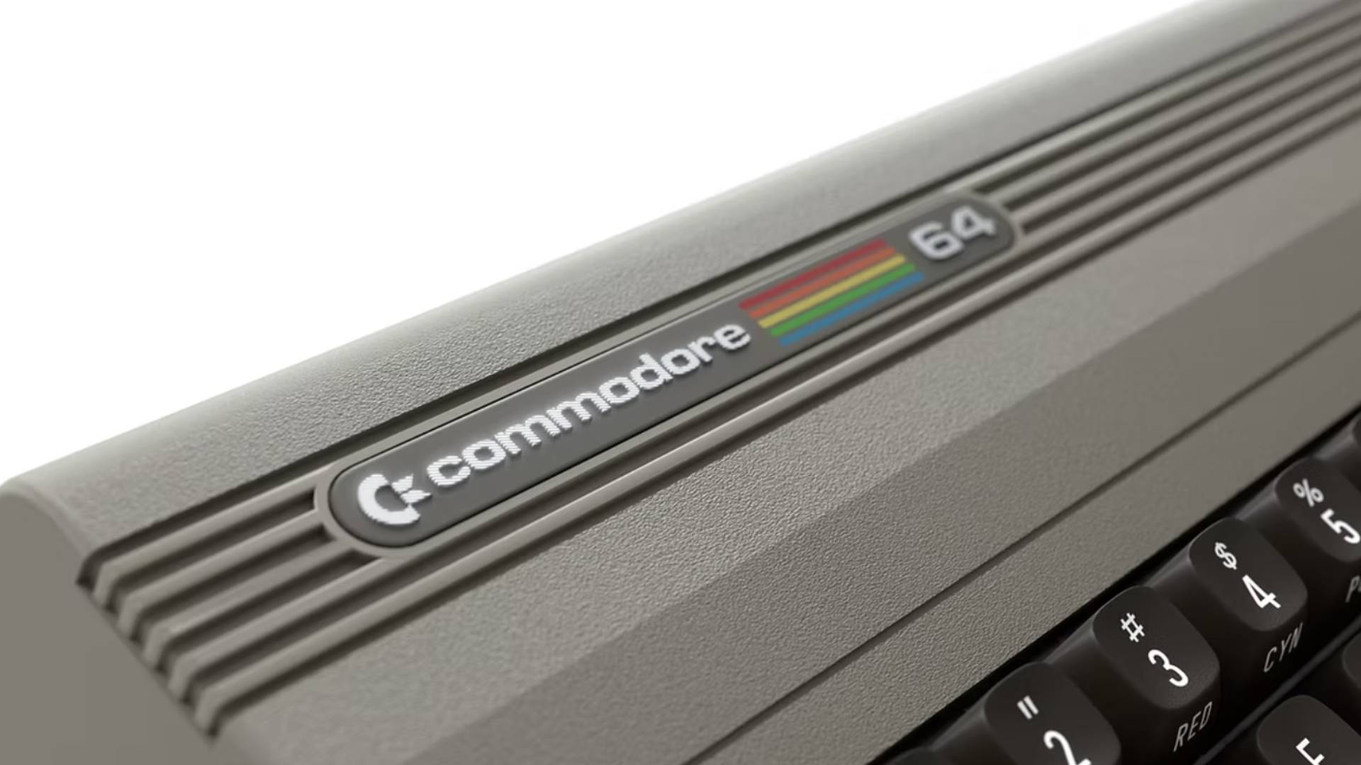 Close up of Commodore 64 Ultimate case badge.