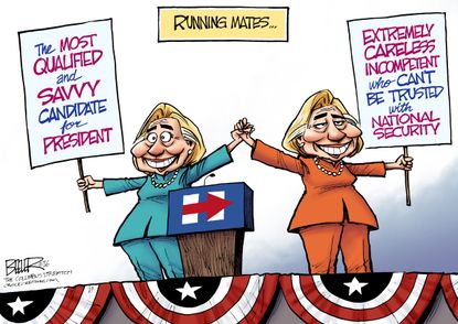 Political cartoon U.S. Clinton and Warren running mates