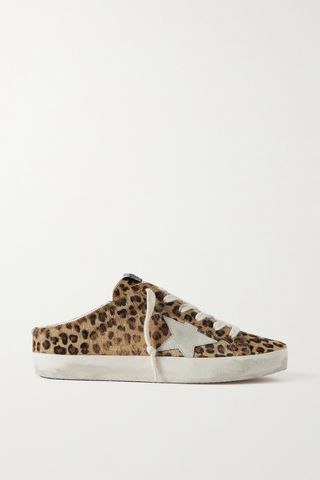 Super-Star Sabot Distressed Leopard-Print Calf Hair Slip-On Sneakers