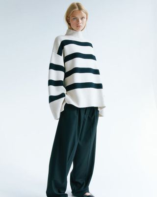 H&M Striped Oversized Mock-turtleneck Sweater