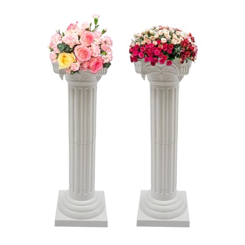 Aylyotoy White Roman Columns Wedding Pillars Set, Elegant Greek Decorative Pedestal Stand for Floral Arrangements Event Party Home Decor (2pcs)
