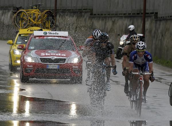 Not only did the break have to contend with rain, but spray as well kicked up by motorcycles and cars through deep standing water.
