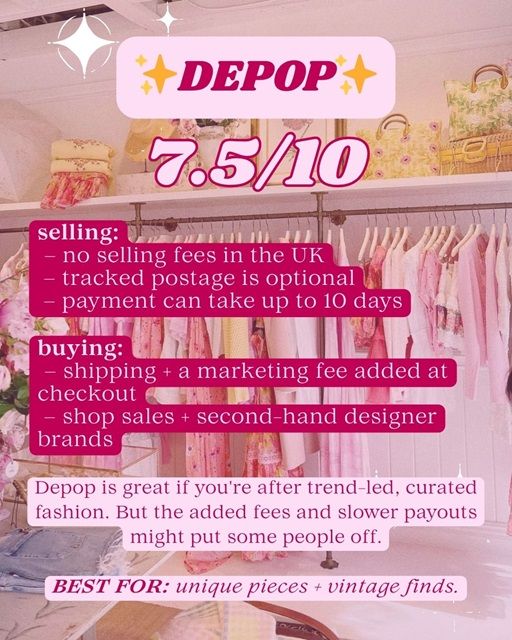 A graphic about Depop with a rating out of 10 and information for buyers and sellers.