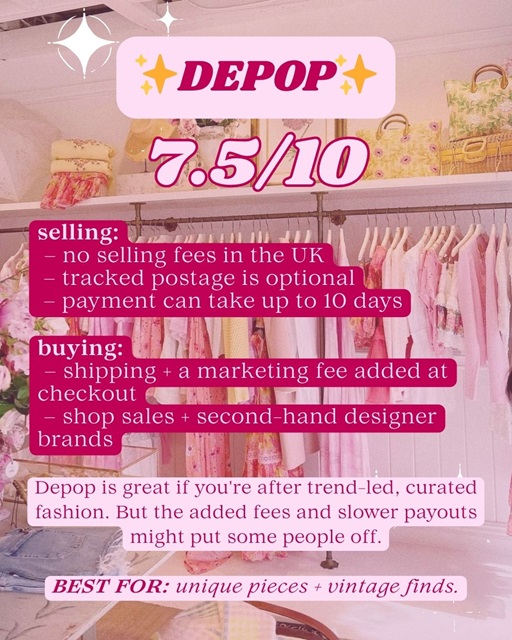 A graphic about Depop with a rating out of 10 and information for buyers and sellers.