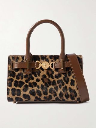 Embellished Mini Leather-Trimmed Leopard-Print Pony Hair Tote