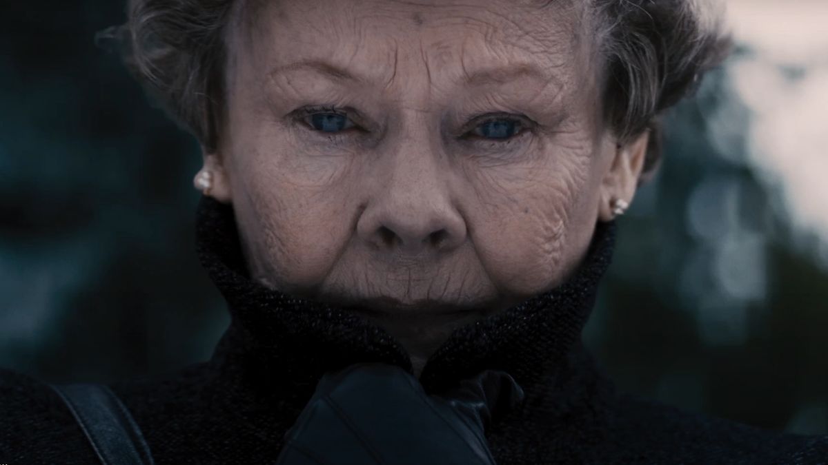 Dame Judi Dench stands in the open crying in Philomena.