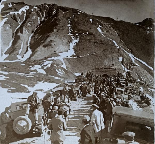 This photo shows the difficult 16th stage of the Tour from 1930 and the crowd gathering to cheer the riders on the final metres of the famed 2556m Galibier in the Alps. It&rsquo;s believed the riders are Benoit Faure and Pierre Magne, who won the King of the Mountains. Leader Andre Leducq came close to losing the Tour on this stage when he fell on the descent, broke his bike and lost 14 minutes. With a replacement bike and his team&rsquo;s help he later regained the leaders, incredibly winning the stage into Evian in a sprint.