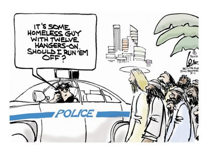 Editorial cartoon Florida homeless Jesus