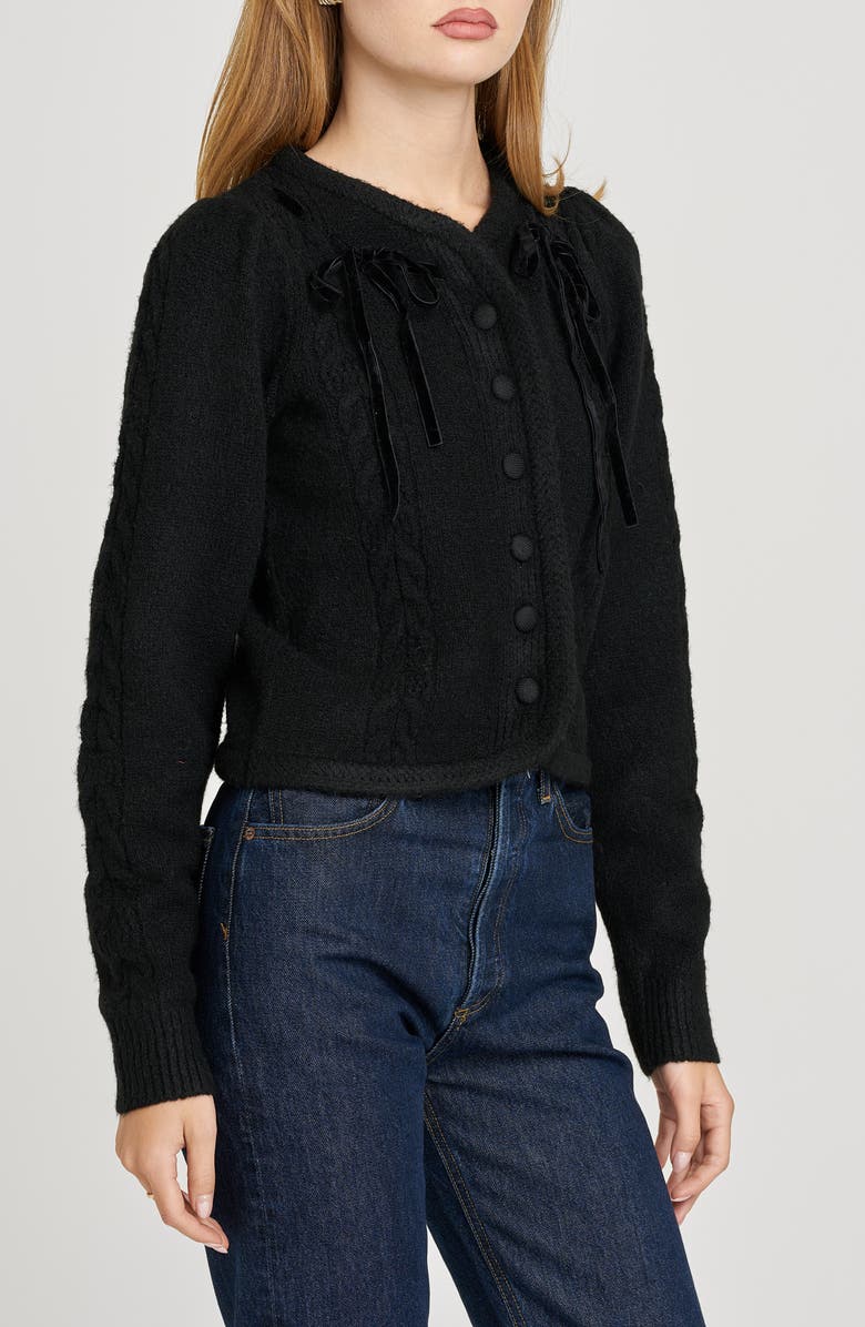 X Sara Walker Jackie Velvet Bow Cable Stitch Cardigan