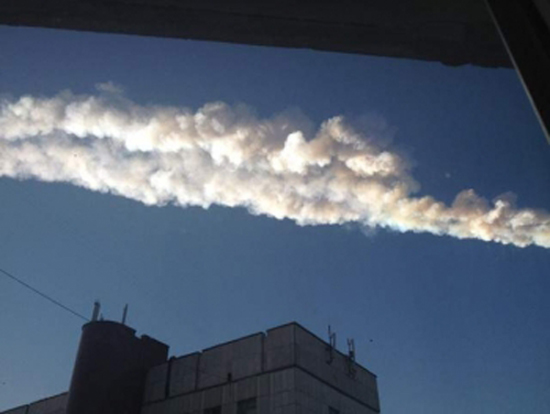 Meteor trail occurs over eastern Russia on Feb. 15, 2013.