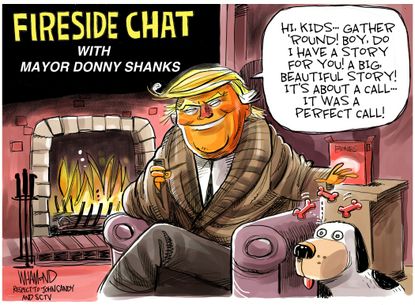 Political Cartoon U.S. Trump Fireside Chat Mayor Donny Shanks