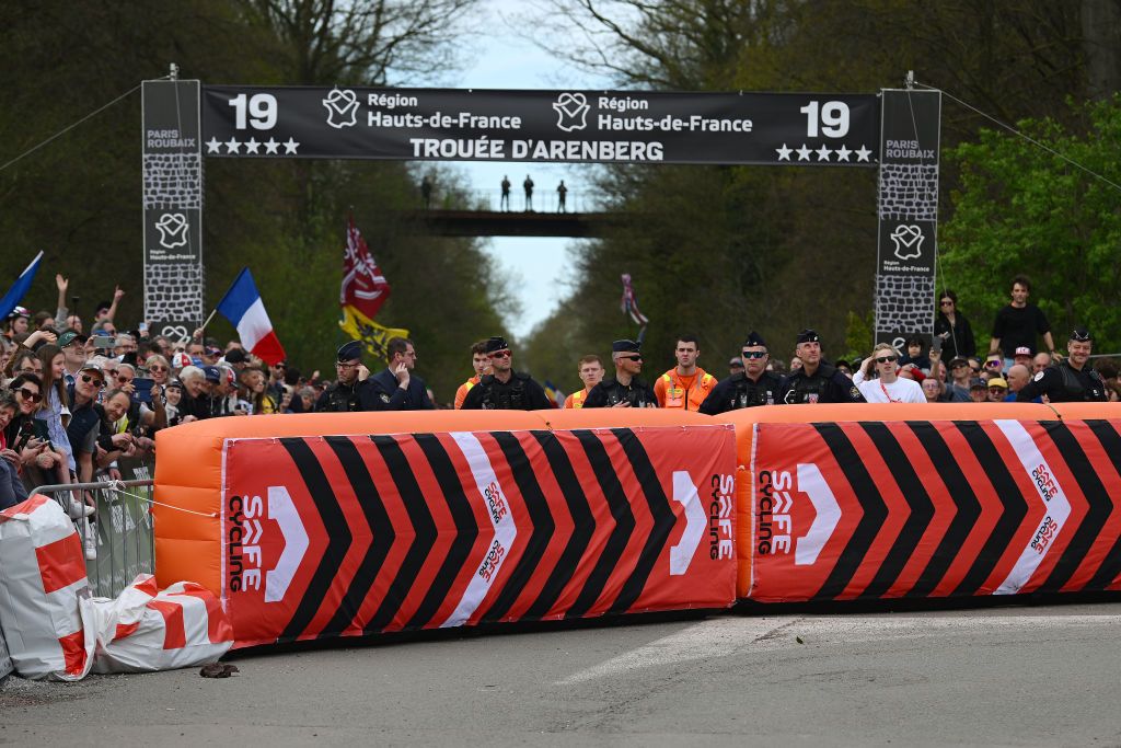 ROUBAIX FRANCE APRIL 07 Detail view of the entrance of Forest Troue dArenberg during the 121st ParisRoubaix 2024 a 2597km one day race from Compiegne to Roubaix UCIWT on April 07 2024 in Roubaix France Photo by Dario BelingheriGetty Images