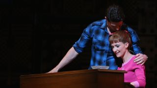 SYDNEY, AUSTRALIA - SEPTEMBER 21: Josh Piterman performs the role of Gerry Goffin and Esther Hannaford the role of Carole King during rehearsal for Beautiful: The Carole King Musical at Lyric Theatre, Star City on September 21, 2017 in Sydney, Australia.