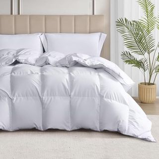 Martha Stewart White Goose Down and Feather Comforter King Size - All Season Warmth Fluffy Duvet Insert With Corner Tabs - Bedding Comforter With 100% Cotton Cover - 106 X 90 Inch