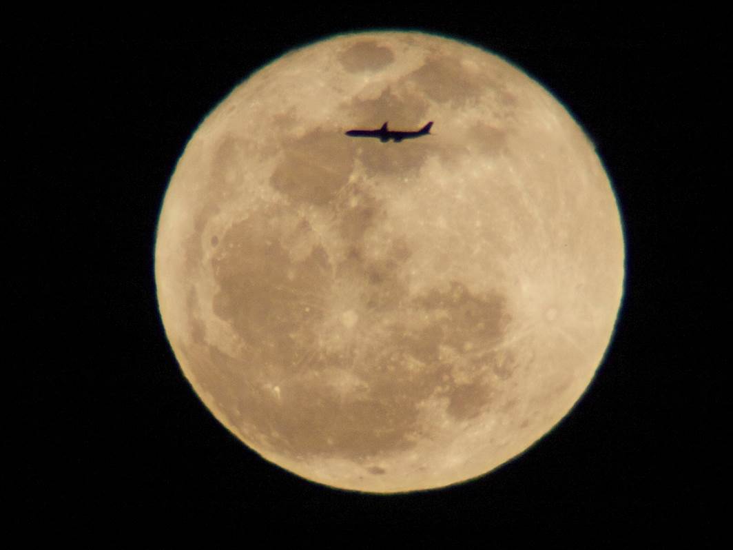 Airplane and Full ‘Worm’ Moon Over L.A. 