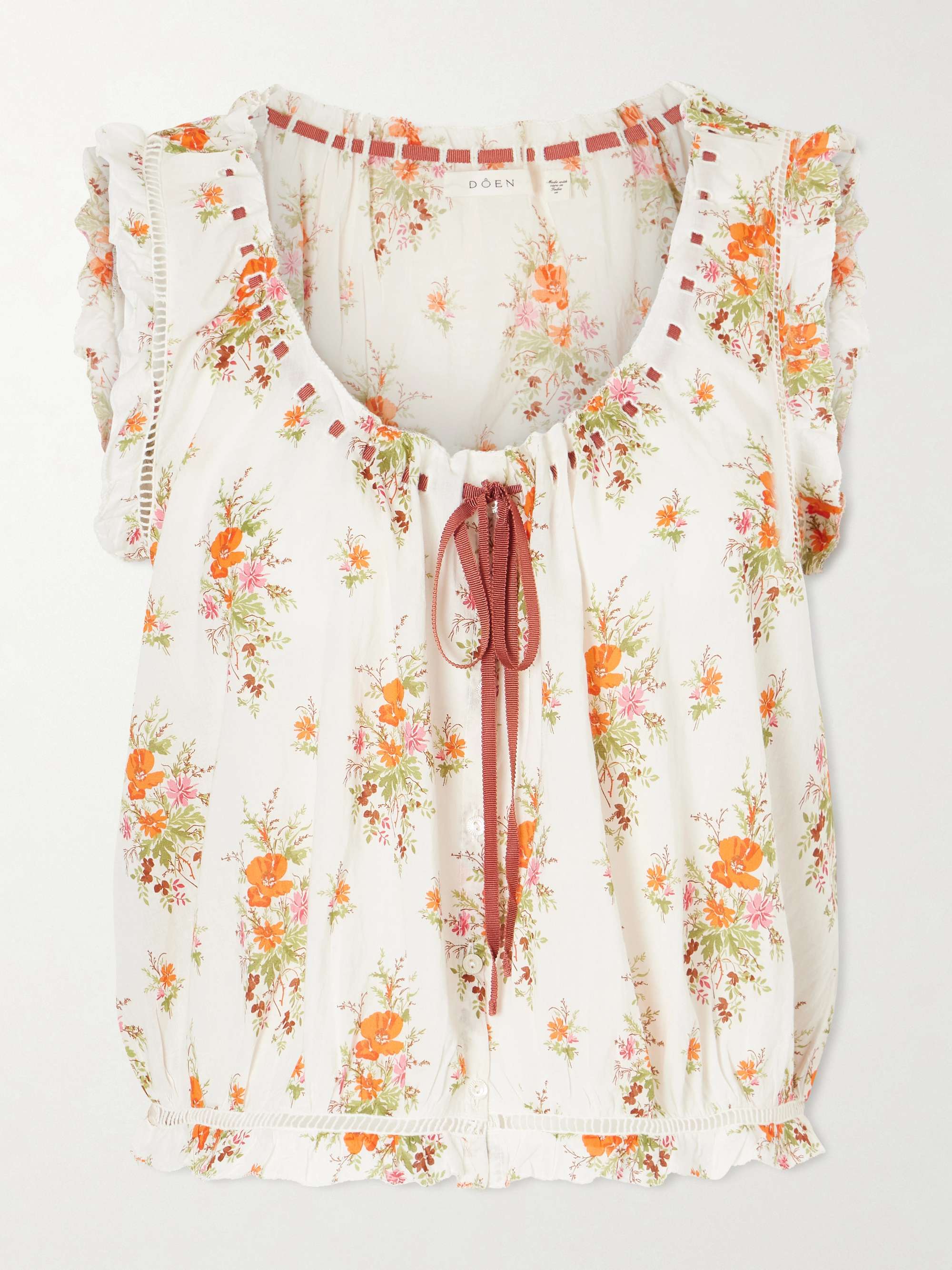 Traveler Embroidered Floral-Print Organic Cotton Blouse