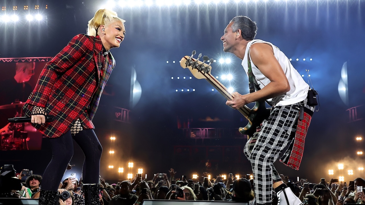 Gwen Stefani and Tony Kanal of No Doubt perform at the Coachella Stage during the 2024 Coachella Valley Music and Arts Festival at Empire Polo Club on April 20, 2024 in Indio, California.