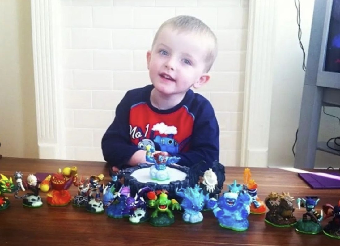 Charlie rocking his Skylanders collection