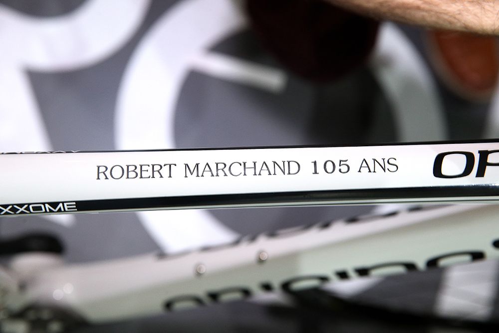 A nice custom touch for Robert Marchand's hour record bike.
