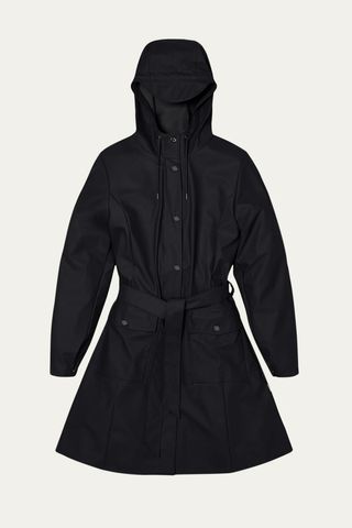 Curve Belted Trench Coat With Drawstring Hood