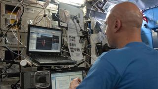 A European Space Agency astronaut remotely guides a surface rover around a test site in California as part of NASA's Surface Telerobotics program. Image credit: NASA