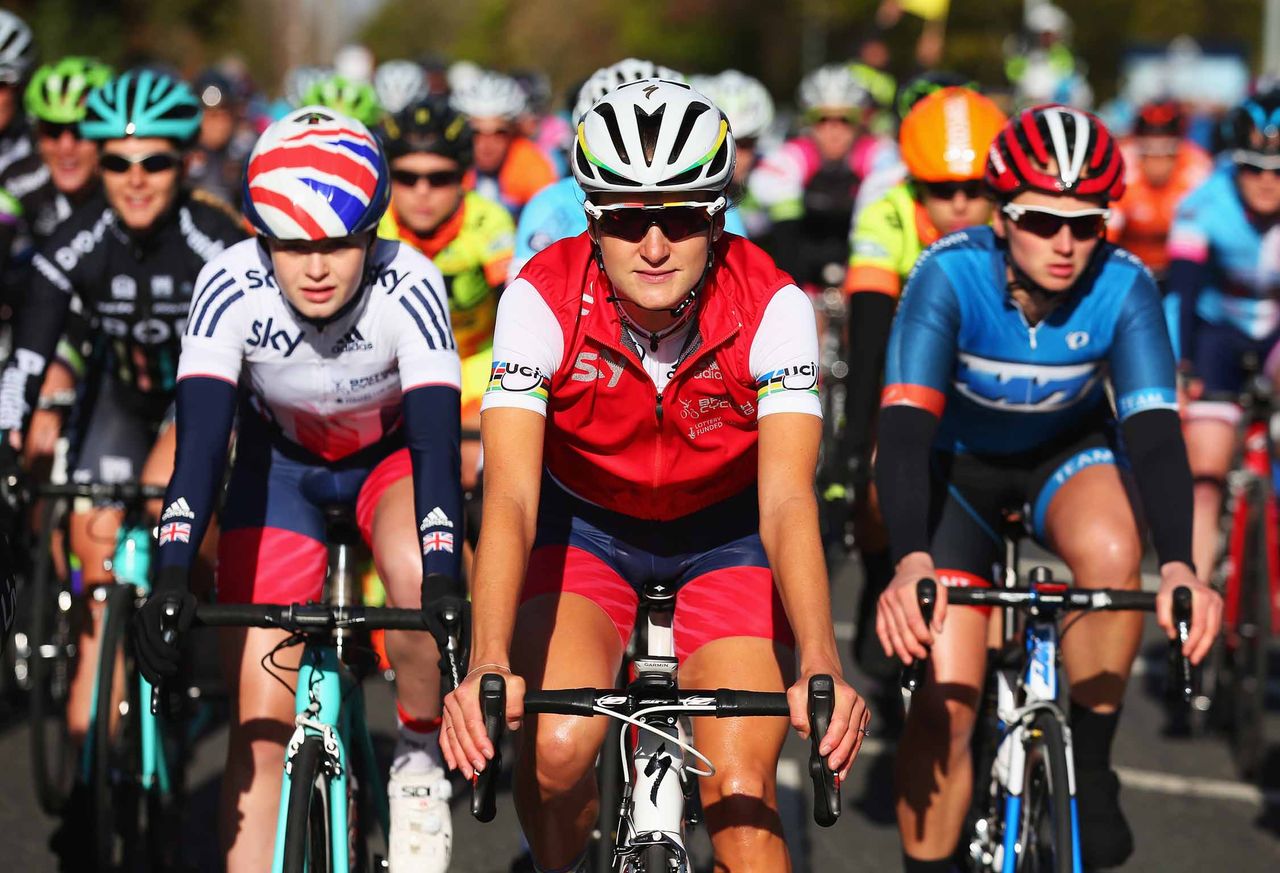 Lizzie Armitstead in the early kilometres of the women's Tour de Yorkshire.